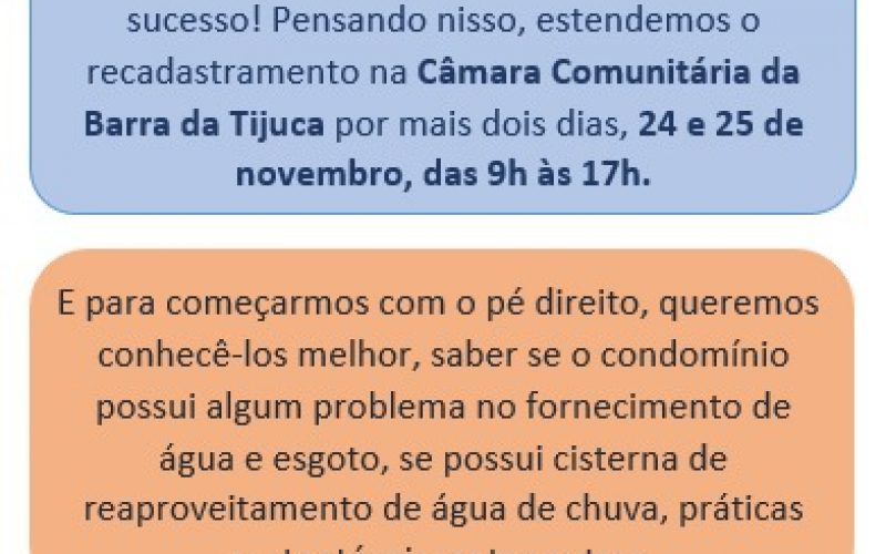 Câmara Comunitária consegue novas datas para que clientes façam o recadastramento junto a nova concessionária de Água, Iguá