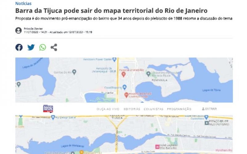 Delair para a Band News sobre o rio sair do mapa territorial do RJ