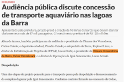 AUDIÊNCIA PÚBLICA SOBRE TRANSPORTE LAGUNAR REALIZADA NA CCBT É PAUTA NO JORNAL O DIA
