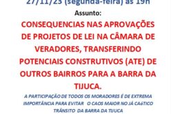 CONSEQUENCIAS NAS APROVAÇÕES DE PROJETOS LEI NA CÂMARA DE VERADORES, TRANSFERINDO POTENCIAIS CONSTRUTIVOS(ATE) DE OUTROS BAIRROS PARA A BARRA DA TIJUCA