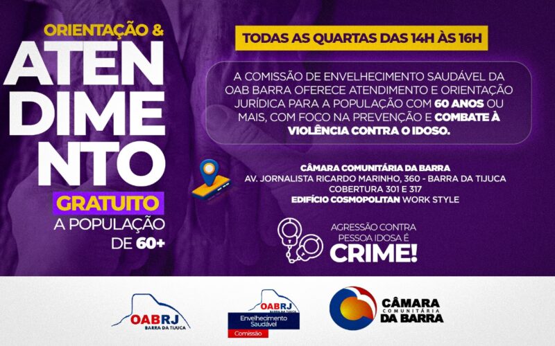 OAB Barra oferece atendimento jurídico gratuito para população 60+ com foco no combate à violência contra o idoso